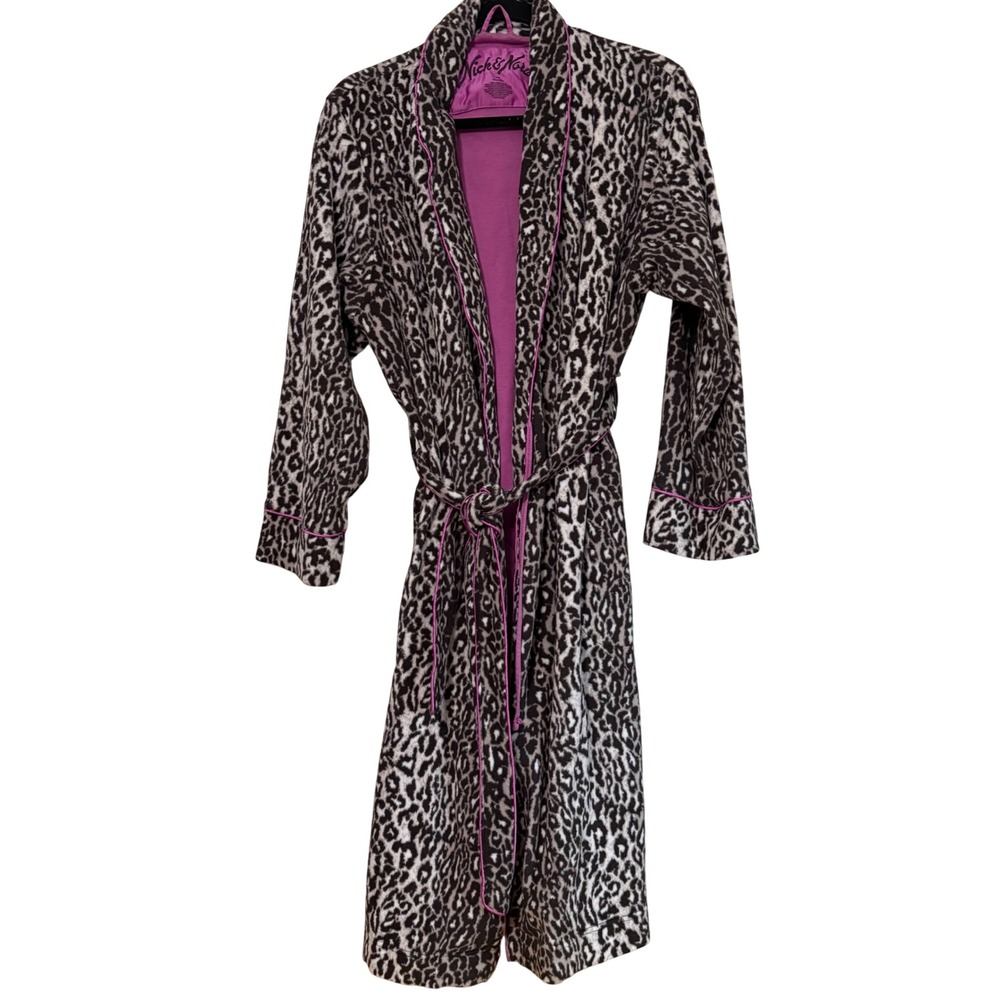 Nick and Nora Womens Leopard Print Plush Robe M L